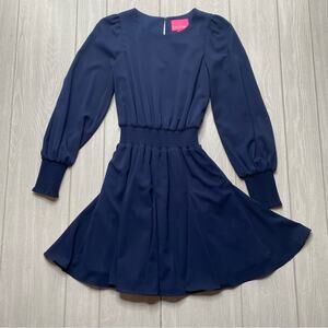 Lilly Pulitzer Navy Long Sleeve Smocked Waist Dress